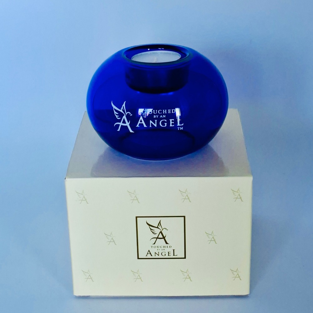 Avon Touched By An Angel Cobalt Blue Glass Tealight Candle Holder Original Box